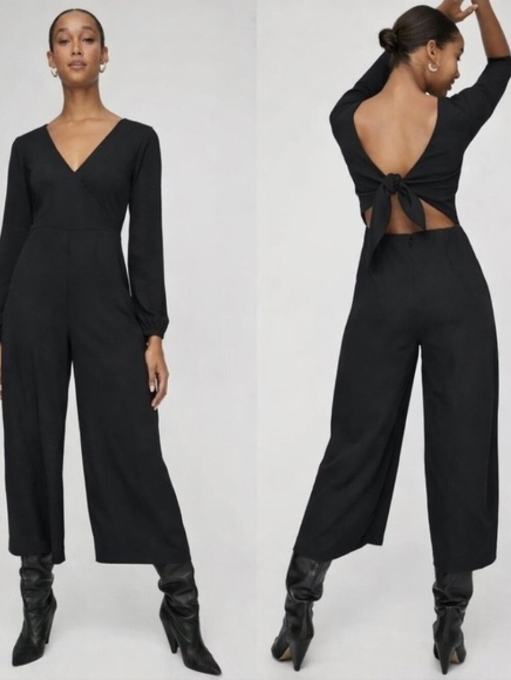 Aritzia Wilfred Ecoulement Wide Leg Open Back Jumpsuit Black Size 10 Long Sleeve